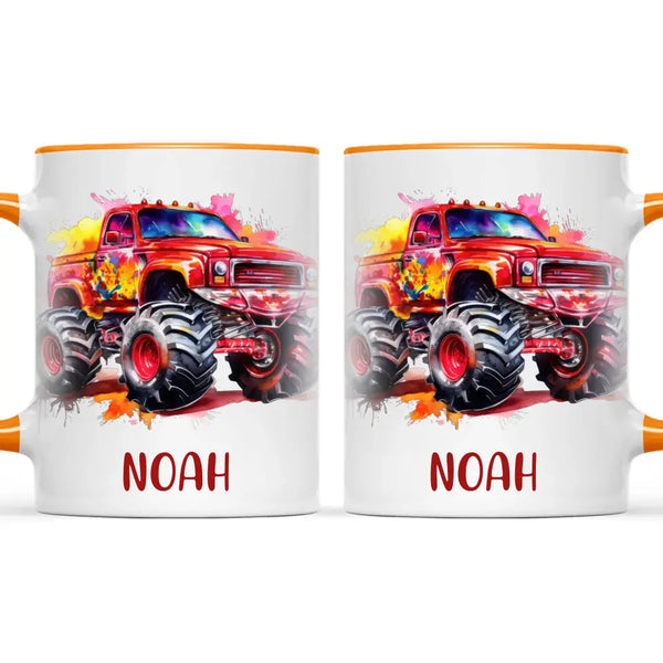 Personalised Red Monster Truck Cup - Custom Name Kids Mug - Off-Road Adventure - 11oz, 6oz or Enamel - NZ Made