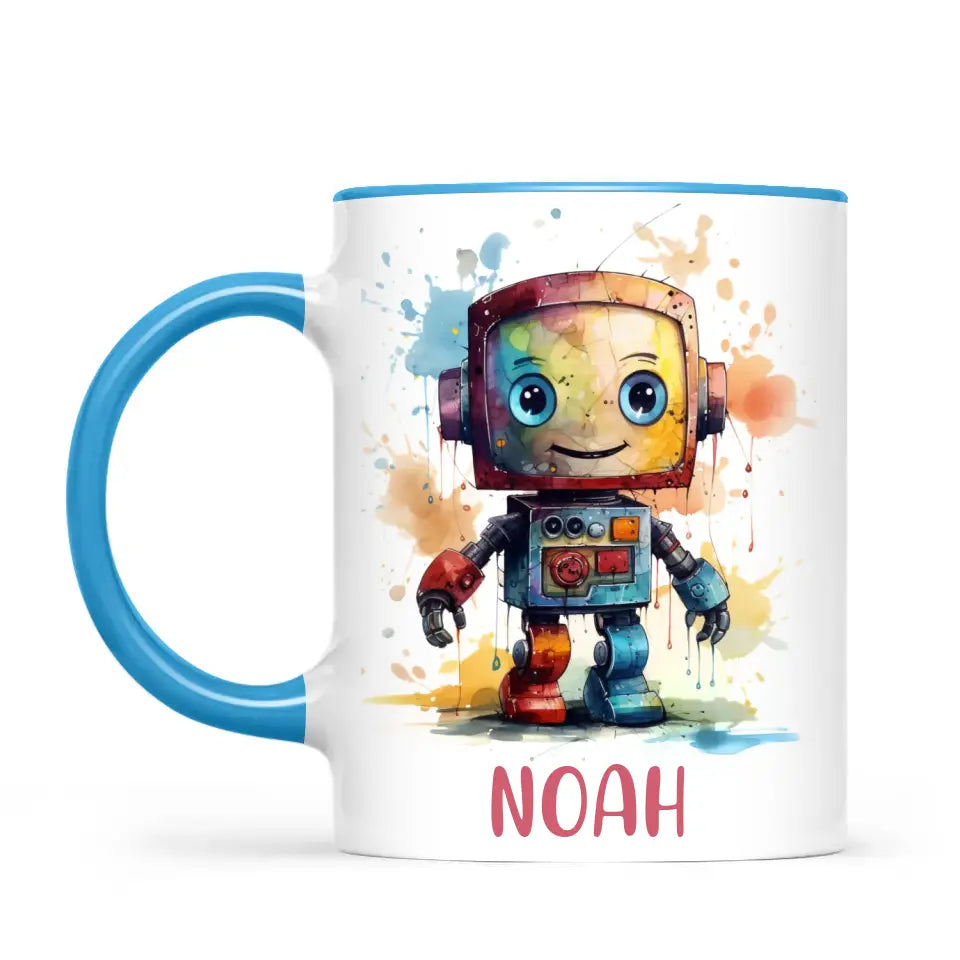 Personalised Robot Cup - Custom Name Kids Mug - Colourful Robot Design - 11oz, 6oz or Enamel - NZ Made