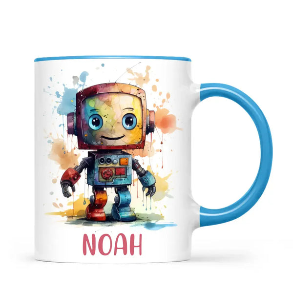 Personalised Robot Cup - Custom Name Kids Mug - Colourful Robot Design - 11oz, 6oz or Enamel - NZ Made