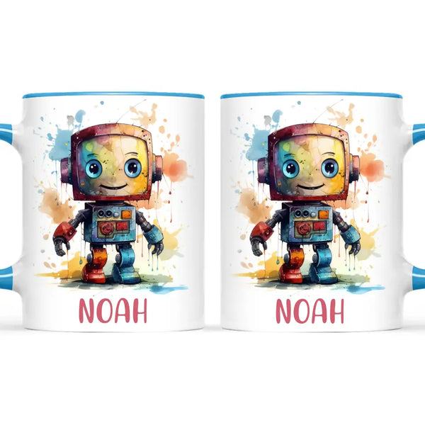 Personalised Robot Cup - Custom Name Kids Mug - Colourful Robot Design - 11oz, 6oz or Enamel - NZ Made