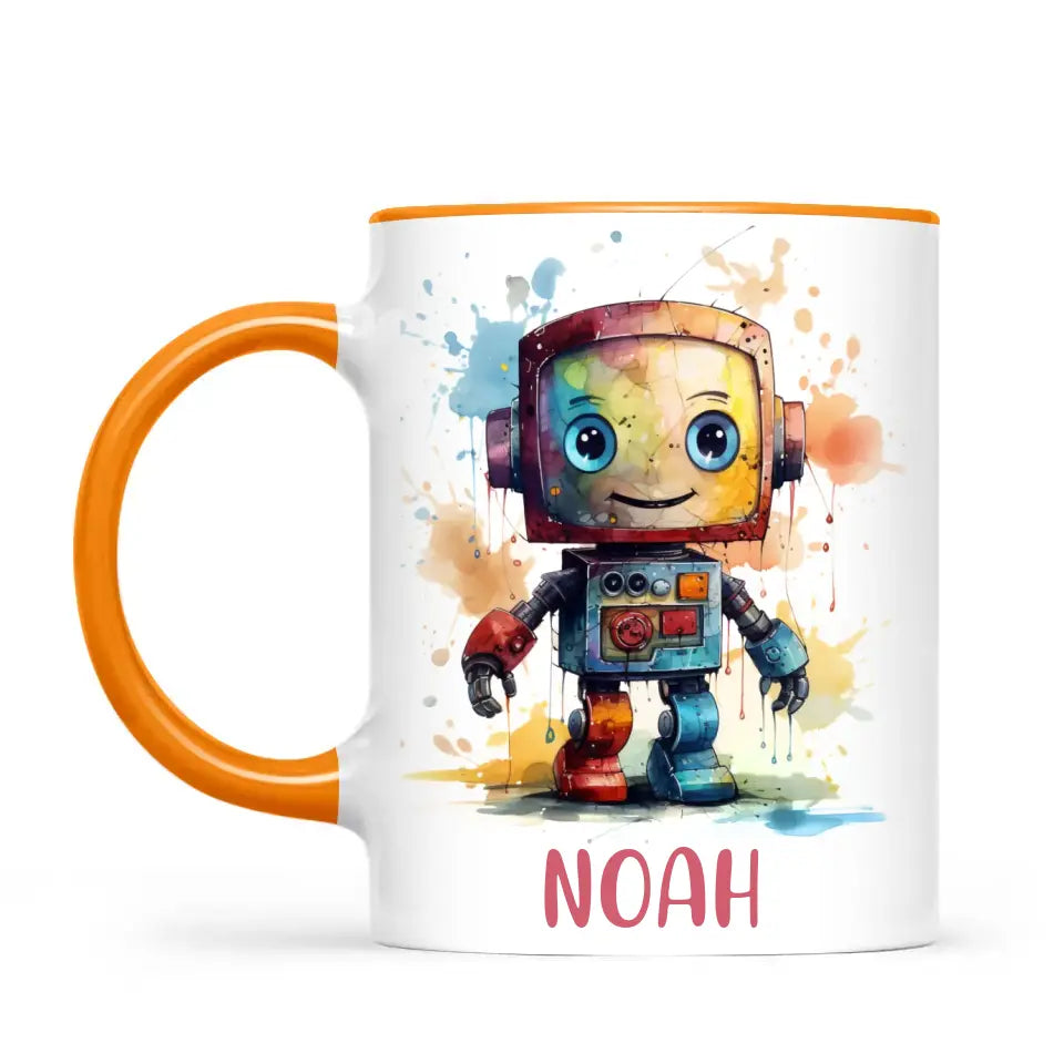 Personalised Robot Cup - Custom Name Kids Mug - Colourful Robot Design - 11oz, 6oz or Enamel - NZ Made