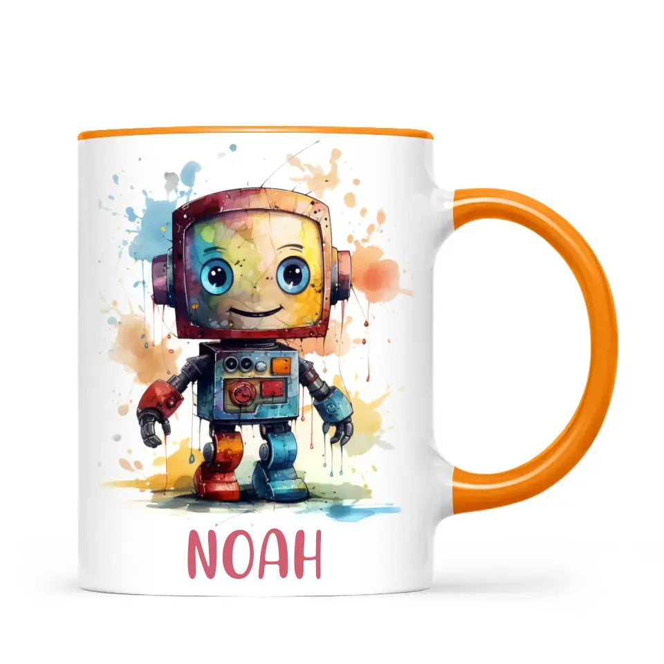 Personalised Robot Cup - Custom Name Kids Mug - Colourful Robot Design - 11oz, 6oz or Enamel - NZ Made