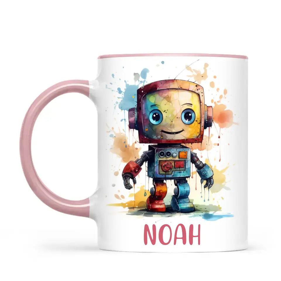 Personalised Robot Cup - Custom Name Kids Mug - Colourful Robot Design - 11oz, 6oz or Enamel - NZ Made