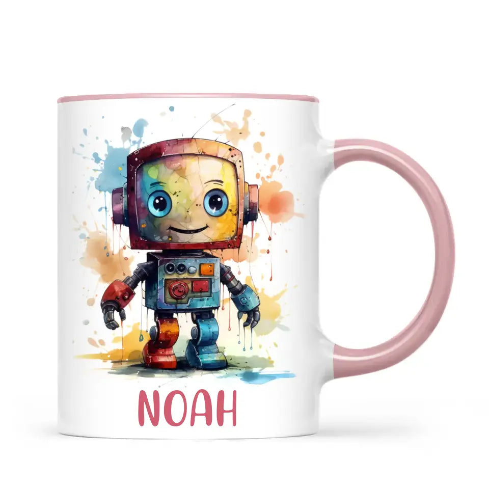 Personalised Robot Cup - Custom Name Kids Mug - Colourful Robot Design - 11oz, 6oz or Enamel - NZ Made