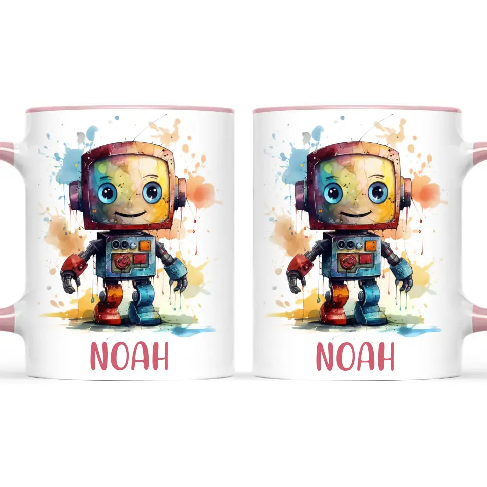 Personalised Robot Cup - Custom Name Kids Mug - Colourful Robot Design - 11oz, 6oz or Enamel - NZ Made