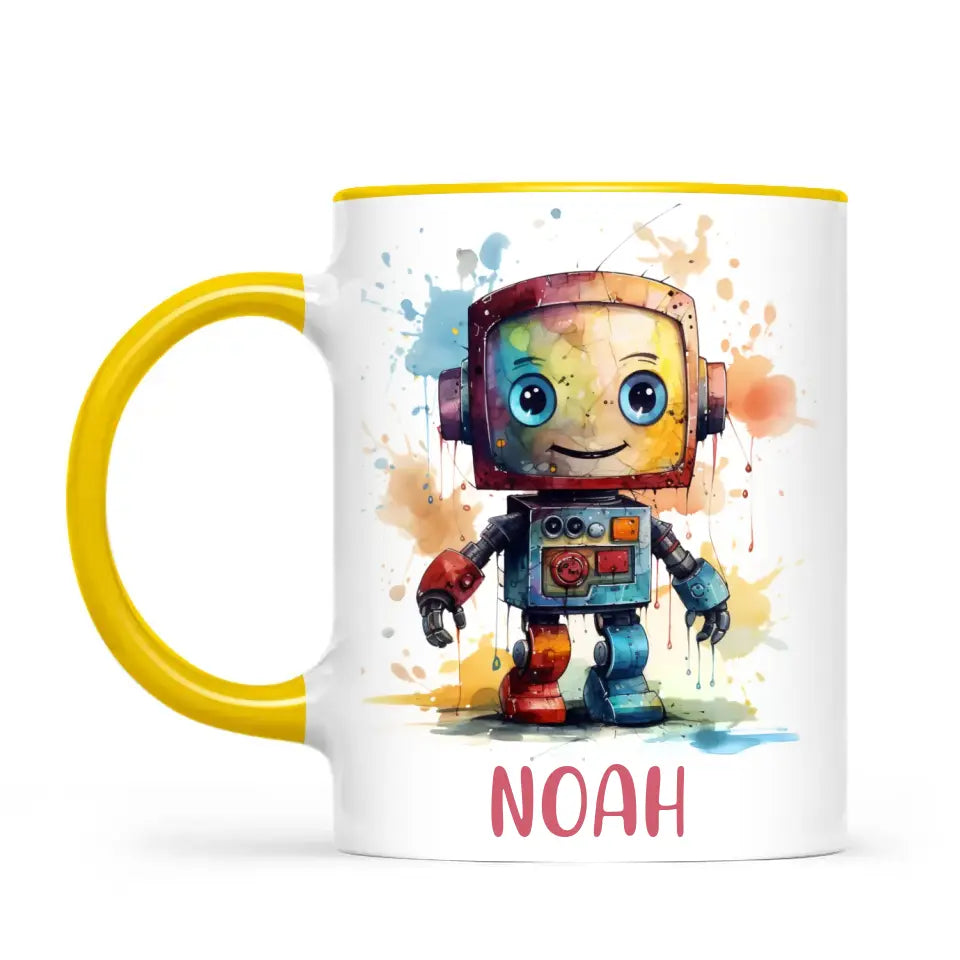 Personalised Robot Cup - Custom Name Kids Mug - Colourful Robot Design - 11oz, 6oz or Enamel - NZ Made