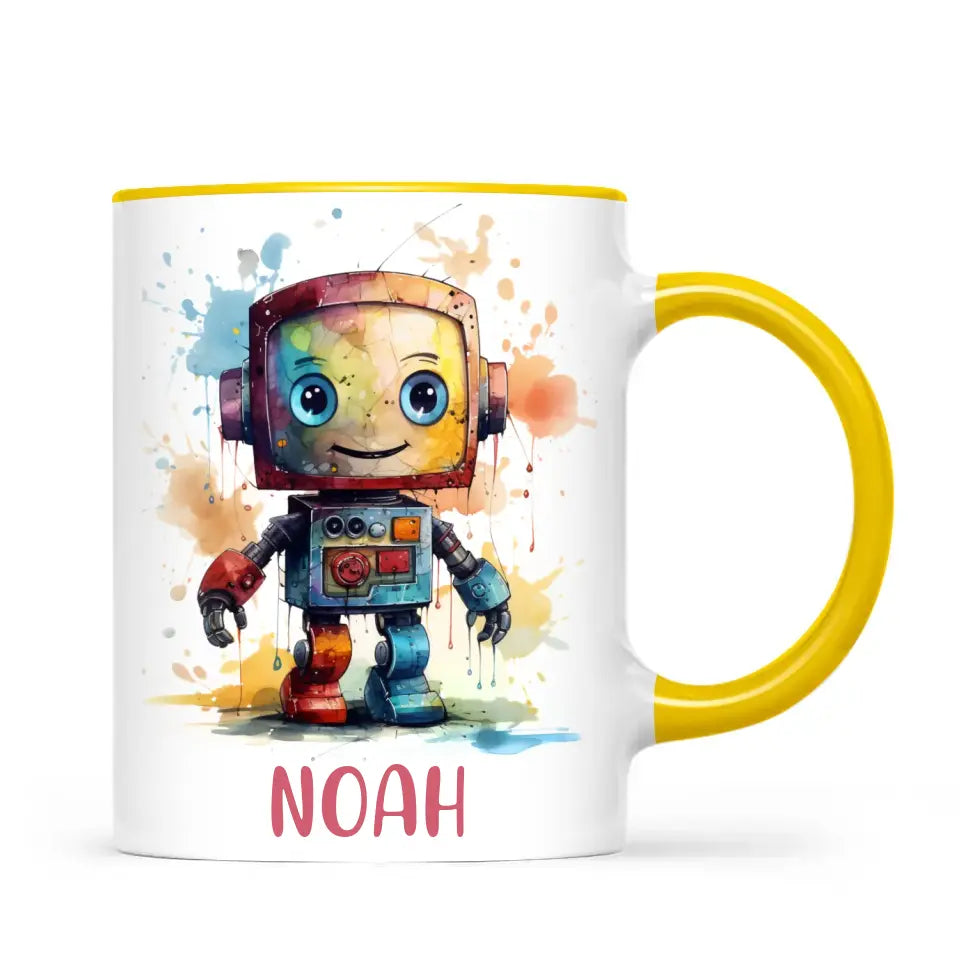 Personalised Robot Cup - Custom Name Kids Mug - Colourful Robot Design - 11oz, 6oz or Enamel - NZ Made