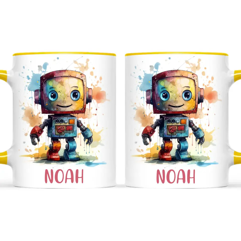 Personalised Robot Cup - Custom Name Kids Mug - Colourful Robot Design - 11oz, 6oz or Enamel - NZ Made