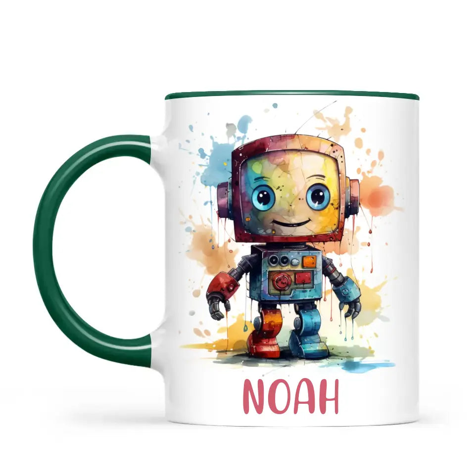 Personalised Robot Cup - Custom Name Kids Mug - Colourful Robot Design - 11oz, 6oz or Enamel - NZ Made