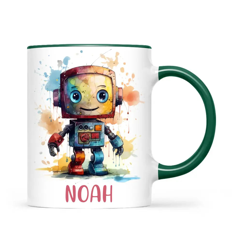 Personalised Robot Cup - Custom Name Kids Mug - Colourful Robot Design - 11oz, 6oz or Enamel - NZ Made