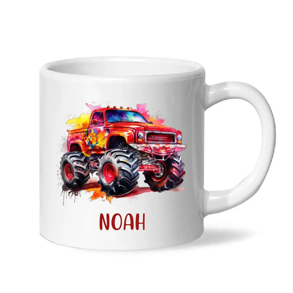 Personalised Red Monster Truck Cup - Custom Name Kids Mug - Off-Road Adventure - 11oz, 6oz or Enamel - NZ Made