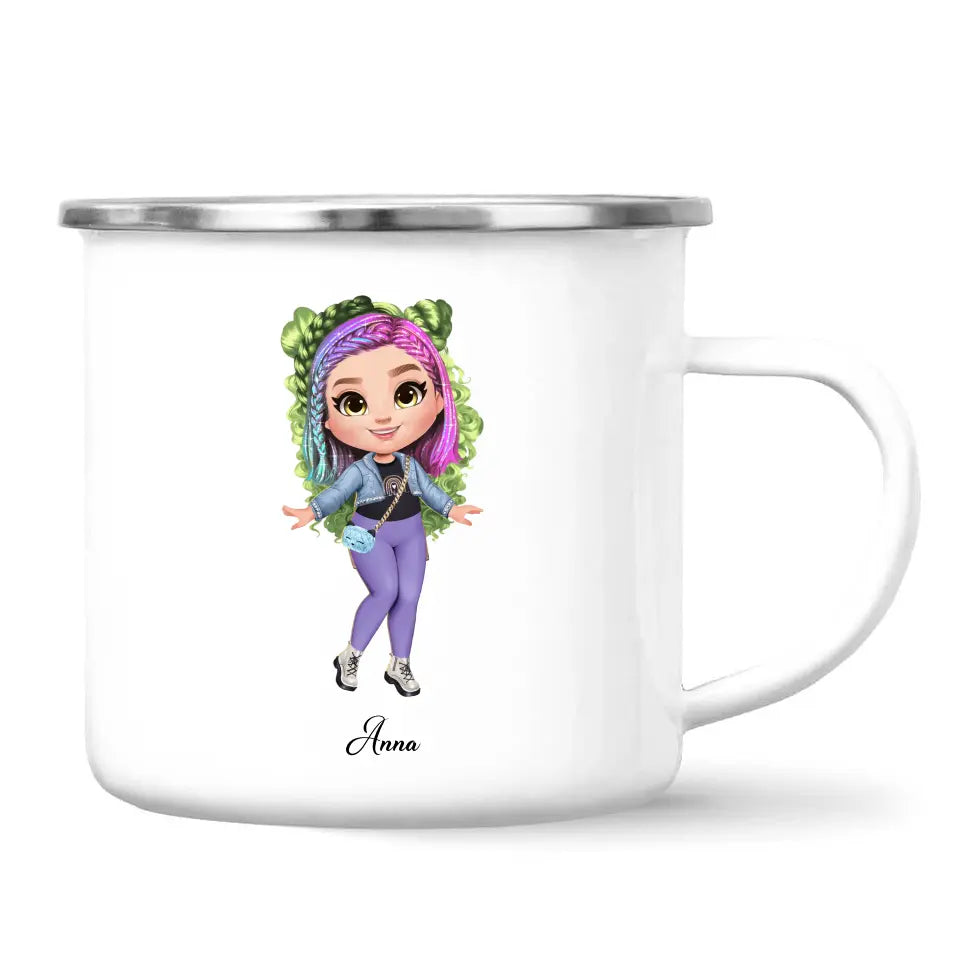 Personalised Girl Character Mug – Customisable Hair, Eyes, Outfit & Name