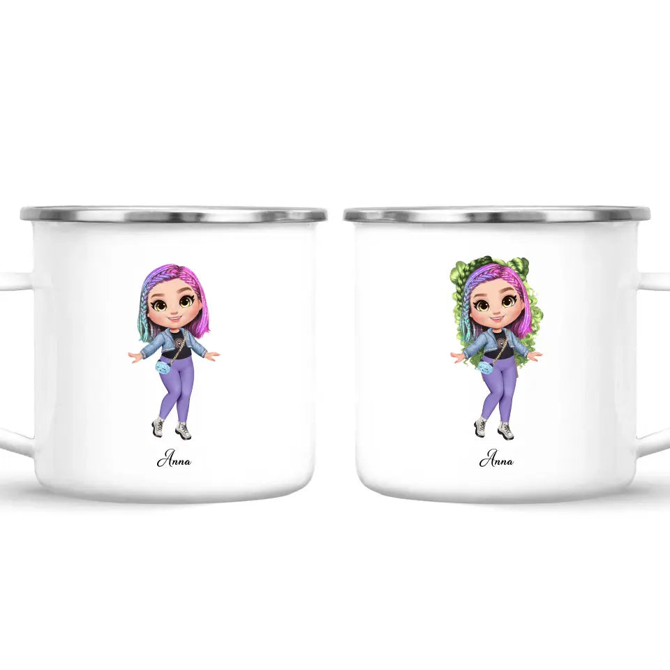Personalised Girl Character Mug – Customisable Hair, Eyes, Outfit & Name