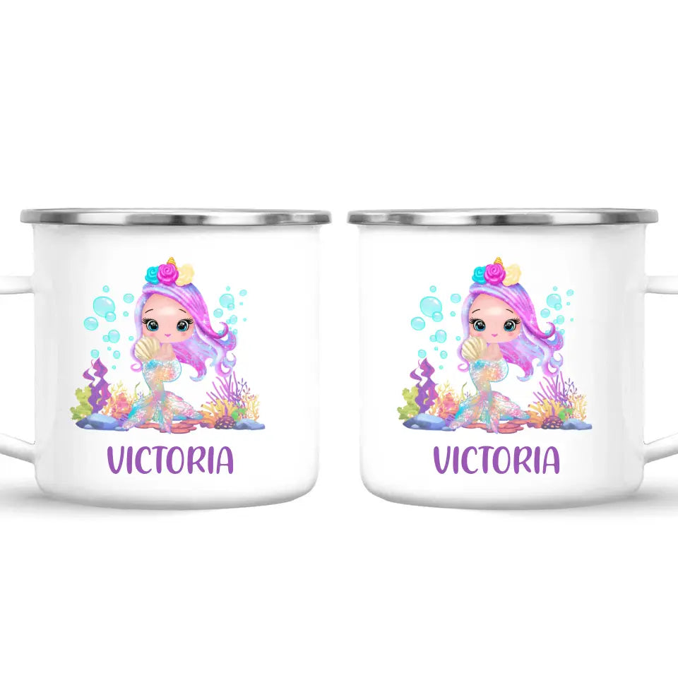 Personalised with Name, Mermaid Kids Mug – Customised Magical Under the Sea Cup for Children – Available in 11oz, 6oz & Enamel Options