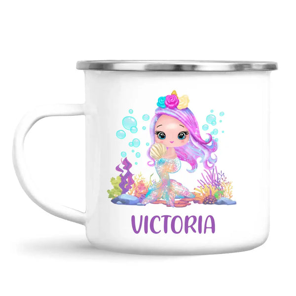 Personalised with Name, Mermaid Kids Mug – Customised Magical Under the Sea Cup for Children – Available in 11oz, 6oz & Enamel Options