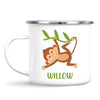Personalised Swinging Monkey Kids Mug, white enamel camping mug, front view