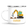 Personalised Digger Mug - Custom Name Kids Cup - Excavator Construction Theme - Ceramic or Enamel - 11oz, 6oz, or Camping Mug - NZ Made