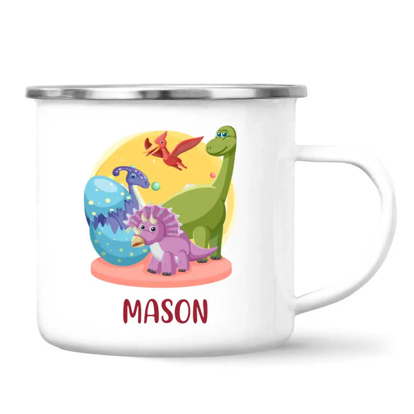 Personalised Dinosaur Mug - Custom Name Kids Cup - Fun Dino Theme - Ceramic or Enamel - 11oz, 6oz, or Camping Mug - NZ Made