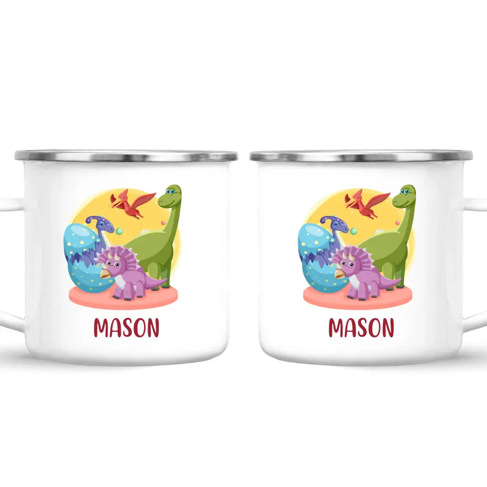 Personalised Dinosaur Mug - Custom Name Kids Cup - Fun Dino Theme - Ceramic or Enamel - 11oz, 6oz, or Camping Mug - NZ Made