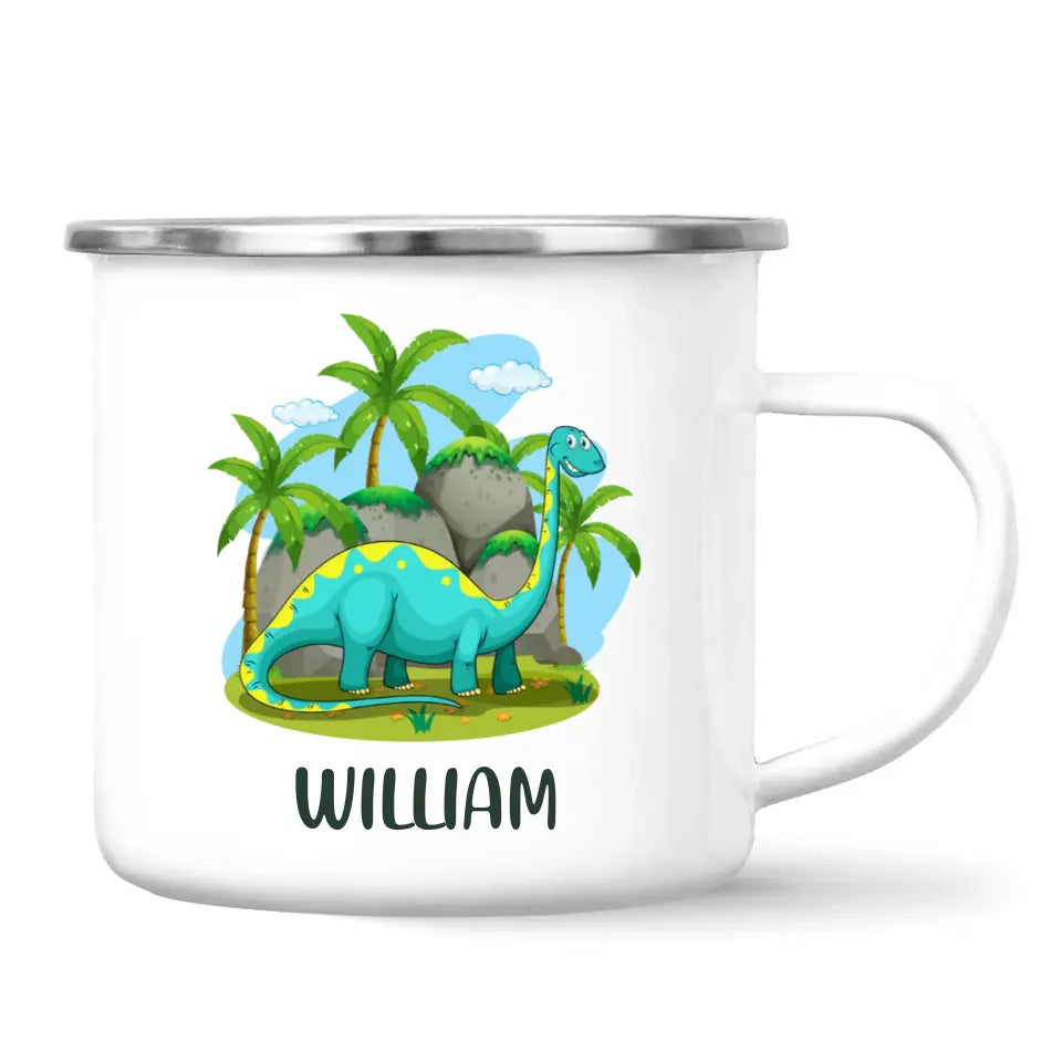 Personalised Dinosaur Mug - Custom Name Kids Cup - Brachiosaurus Jungle Theme - Ceramic or Enamel - 11oz, 6oz, or Camping Mug - NZ Made