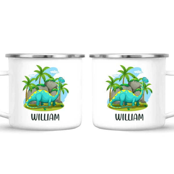 Personalised Dinosaur Mug - Custom Name Kids Cup - Brachiosaurus Jungle Theme - Ceramic or Enamel - 11oz, 6oz, or Camping Mug - NZ Made