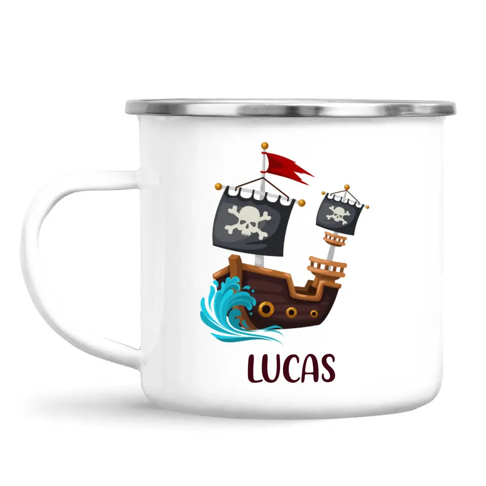 Personalised Pirate Ship Mug - Custom Name Kids Cup - Adventure on the High Seas - Ceramic or Enamel - 11oz, 6oz, or Camping Mug - NZ Made