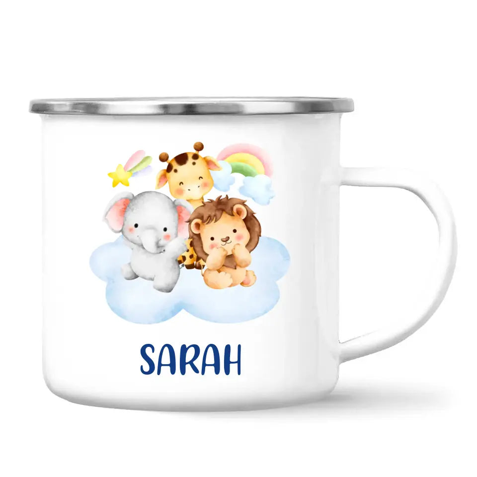 Personalised Safari Animals Mug - Custom Name Kids Cup - Cute Jungle Friends Theme - Ceramic or Enamel - 11oz, 6oz, or Camping Mug - NZ Made