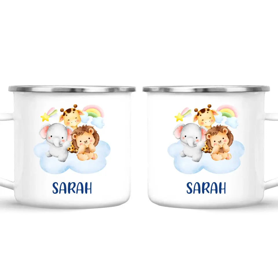 Personalised Safari Animals Mug - Custom Name Kids Cup - Cute Jungle Friends Theme - Ceramic or Enamel - 11oz, 6oz, or Camping Mug - NZ Made