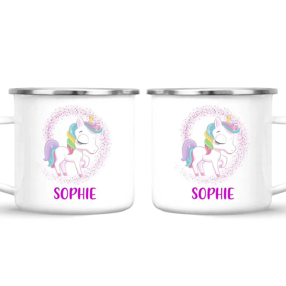 Personalised Unicorn Mug - Custom Name Kids Cup - Magical Rainbow Unicorn Theme - Ceramic or Enamel - 11oz, 6oz, or Camping Mug - NZ Made