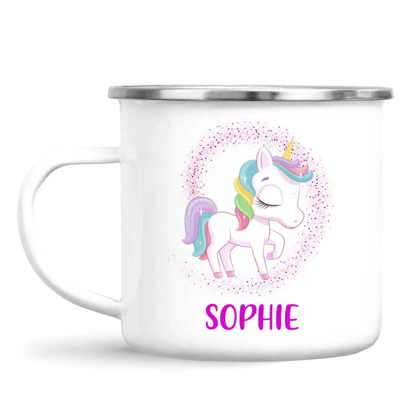 Personalised Unicorn Mug - Custom Name Kids Cup - Magical Rainbow Unicorn Theme - Ceramic or Enamel - 11oz, 6oz, or Camping Mug - NZ Made