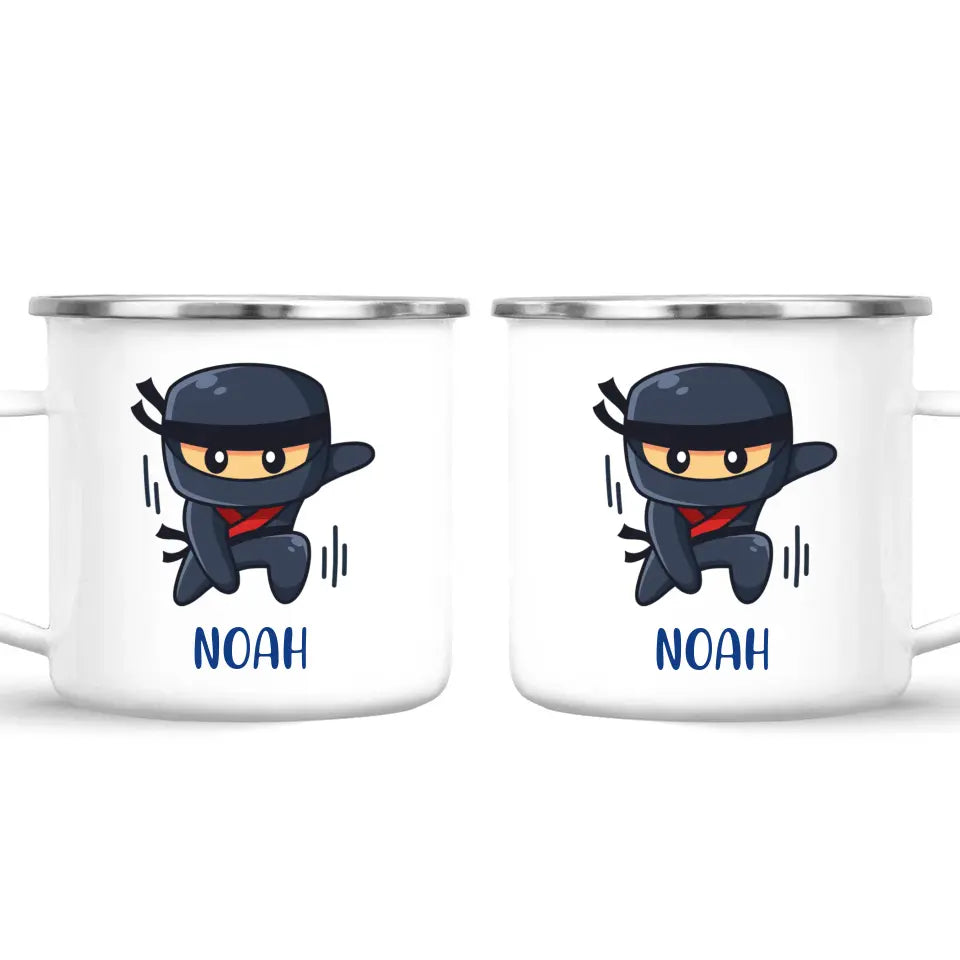 Personalised Ninja Mug - Custom Name Kids Cup - Stealth Warrior Theme - Ceramic or Enamel - 11oz, 6oz, or Camping Mug - NZ Made