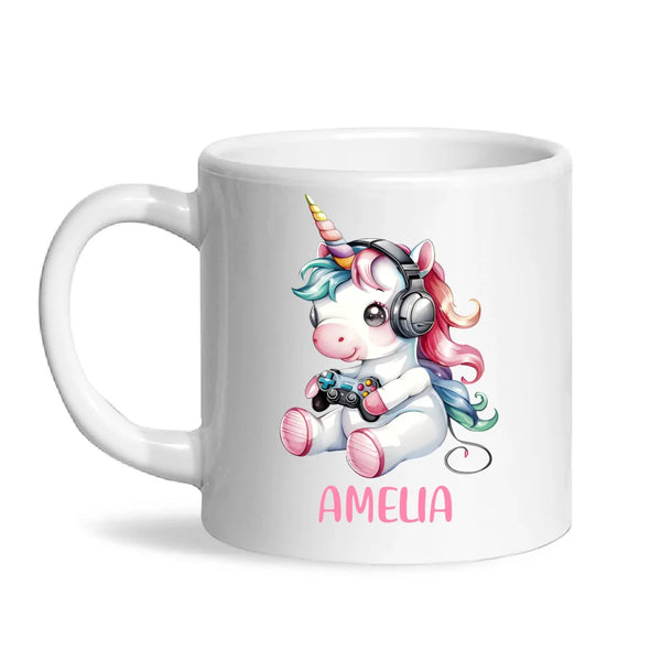 Personalised Gaming Unicorn Kids Cup - Custom Name Mug for Girls - 11oz, 6oz or Enamel Cup - Cute Gamer Unicorn Gift - NZ Made