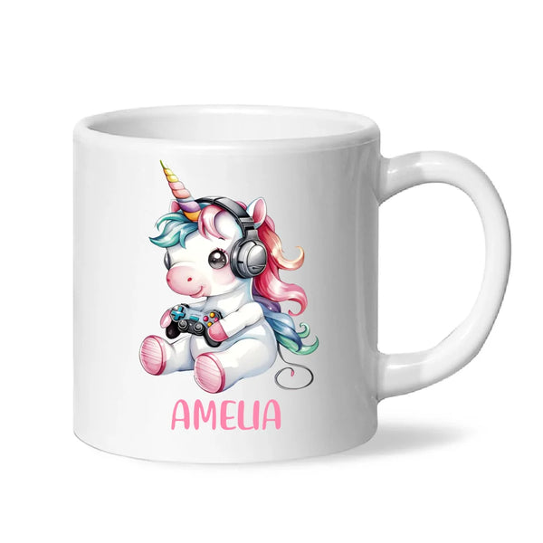 Personalised Gaming Unicorn Kids Cup - Custom Name Mug for Girls - 11oz, 6oz or Enamel Cup - Cute Gamer Unicorn Gift - NZ Made