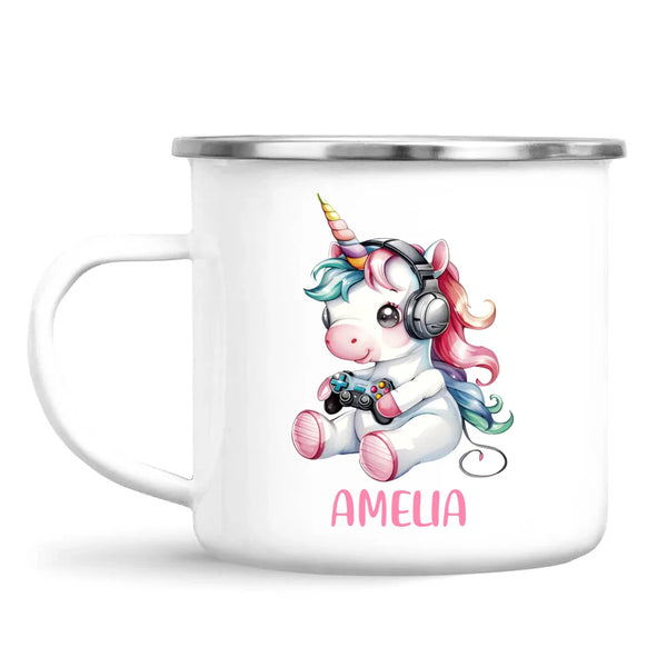 Personalised Gaming Unicorn Kids Cup - Custom Name Mug for Girls - 11oz, 6oz or Enamel Cup - Cute Gamer Unicorn Gift - NZ Made