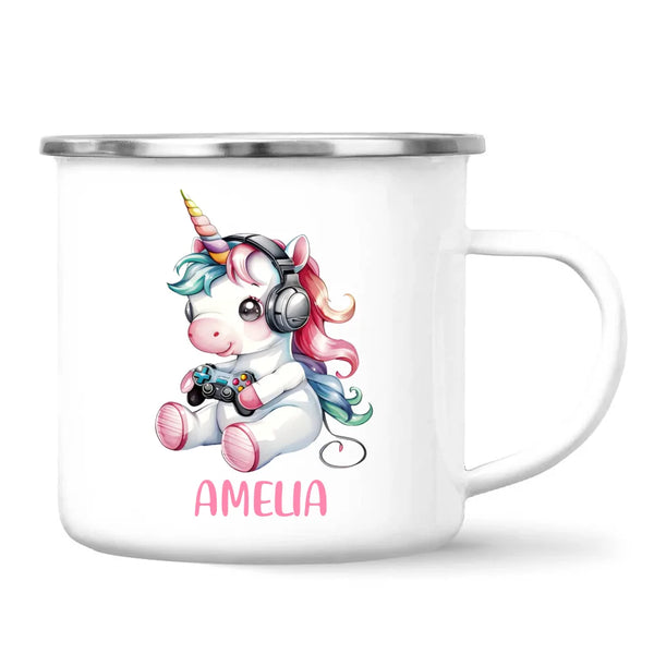 Personalised Gaming Unicorn Kids Cup - Custom Name Mug for Girls - 11oz, 6oz or Enamel Cup - Cute Gamer Unicorn Gift - NZ Made
