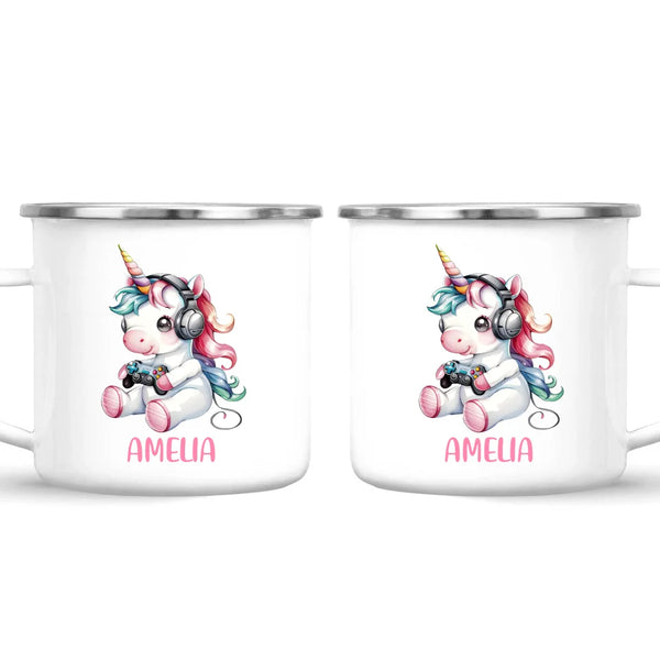 Personalised Gaming Unicorn Kids Cup - Custom Name Mug for Girls - 11oz, 6oz or Enamel Cup - Cute Gamer Unicorn Gift - NZ Made