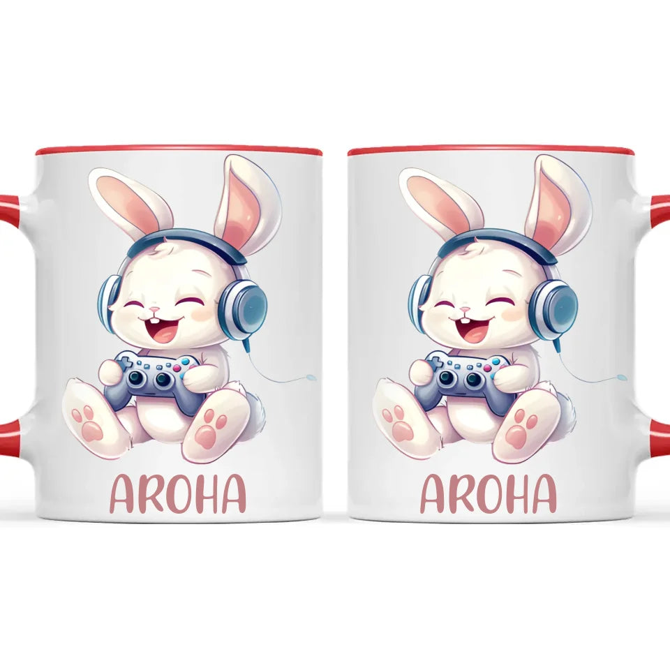 Personalised Gaming Bunny Kids Cup - Custom Name Cup for Boys and Girls - 11oz, 6oz or Enamel Cup - Cute Gamer Rabbit Gift - NZ Made