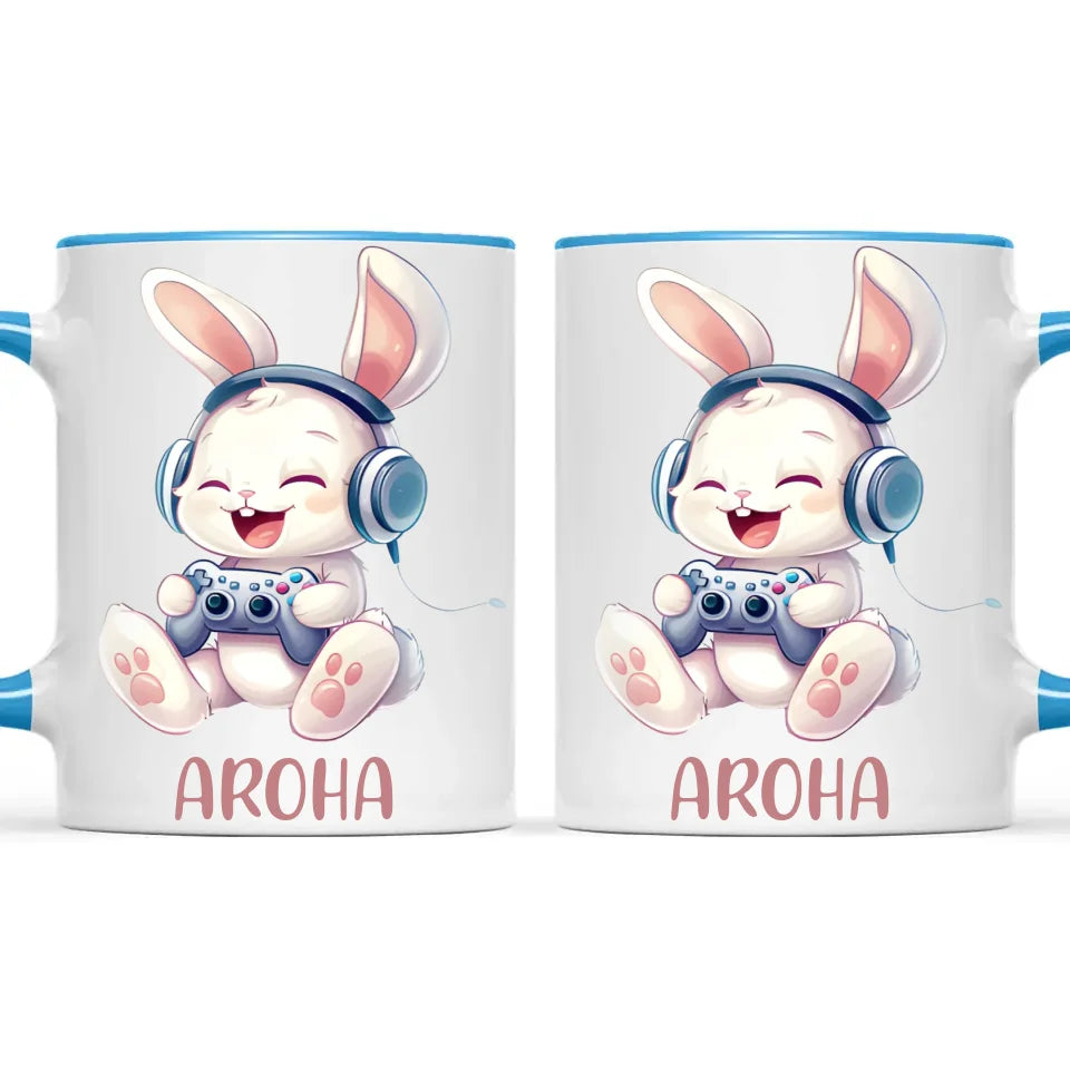 Personalised Gaming Bunny Kids Cup - Custom Name Cup for Boys and Girls - 11oz, 6oz or Enamel Cup - Cute Gamer Rabbit Gift - NZ Made