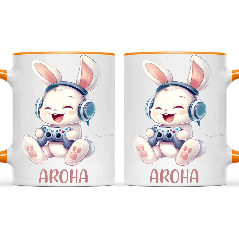 Personalised Gaming Bunny Kids Cup - Custom Name Cup for Boys and Girls - 11oz, 6oz or Enamel Cup - Cute Gamer Rabbit Gift - NZ Made