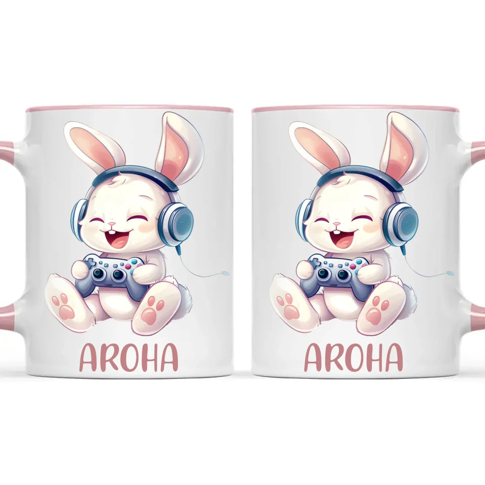 Personalised Gaming Bunny Kids Cup - Custom Name Cup for Boys and Girls - 11oz, 6oz or Enamel Cup - Cute Gamer Rabbit Gift - NZ Made