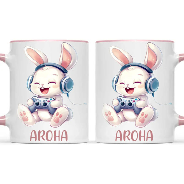 Personalised Gaming Bunny Kids Cup - Custom Name Cup for Boys and Girls - 11oz, 6oz or Enamel Cup - Cute Gamer Rabbit Gift - NZ Made