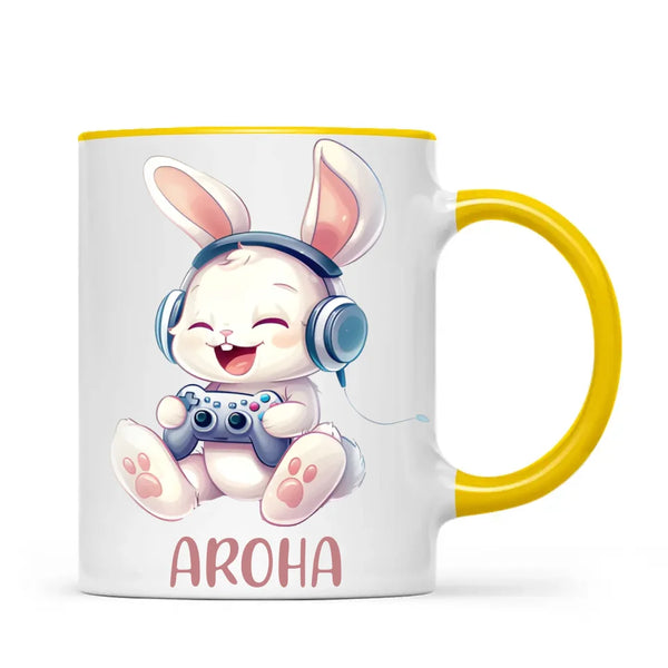 Personalised Gaming Bunny Kids Cup - Custom Name Cup for Boys and Girls - 11oz, 6oz or Enamel Cup - Cute Gamer Rabbit Gift - NZ Made