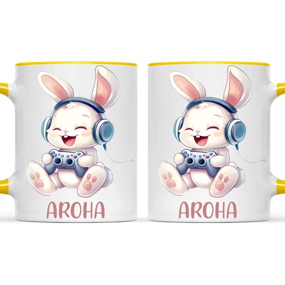 Personalised Gaming Bunny Kids Cup - Custom Name Cup for Boys and Girls - 11oz, 6oz or Enamel Cup - Cute Gamer Rabbit Gift - NZ Made