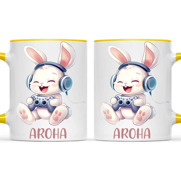 Personalised Gaming Bunny Kids Cup - Custom Name Cup for Boys and Girls - 11oz, 6oz or Enamel Cup - Cute Gamer Rabbit Gift - NZ Made