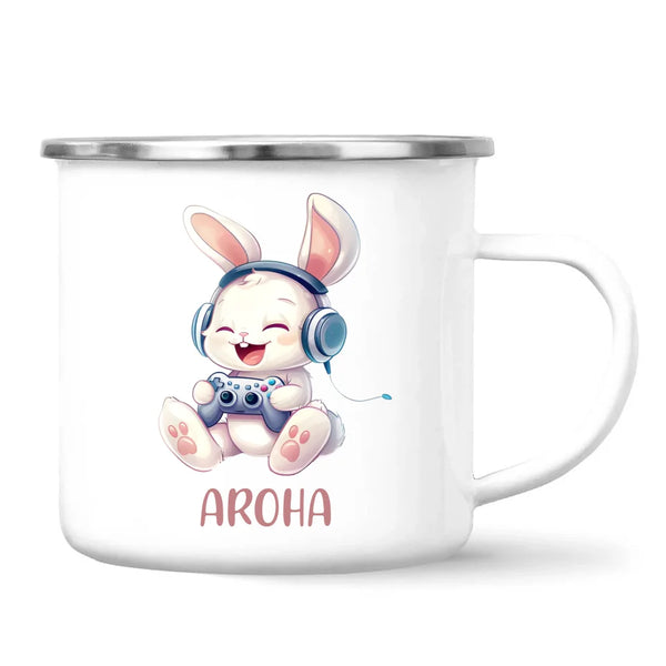 Personalised Gaming Bunny Kids Cup - Custom Name Cup for Boys and Girls - 11oz, 6oz or Enamel Cup - Cute Gamer Rabbit Gift - NZ Made