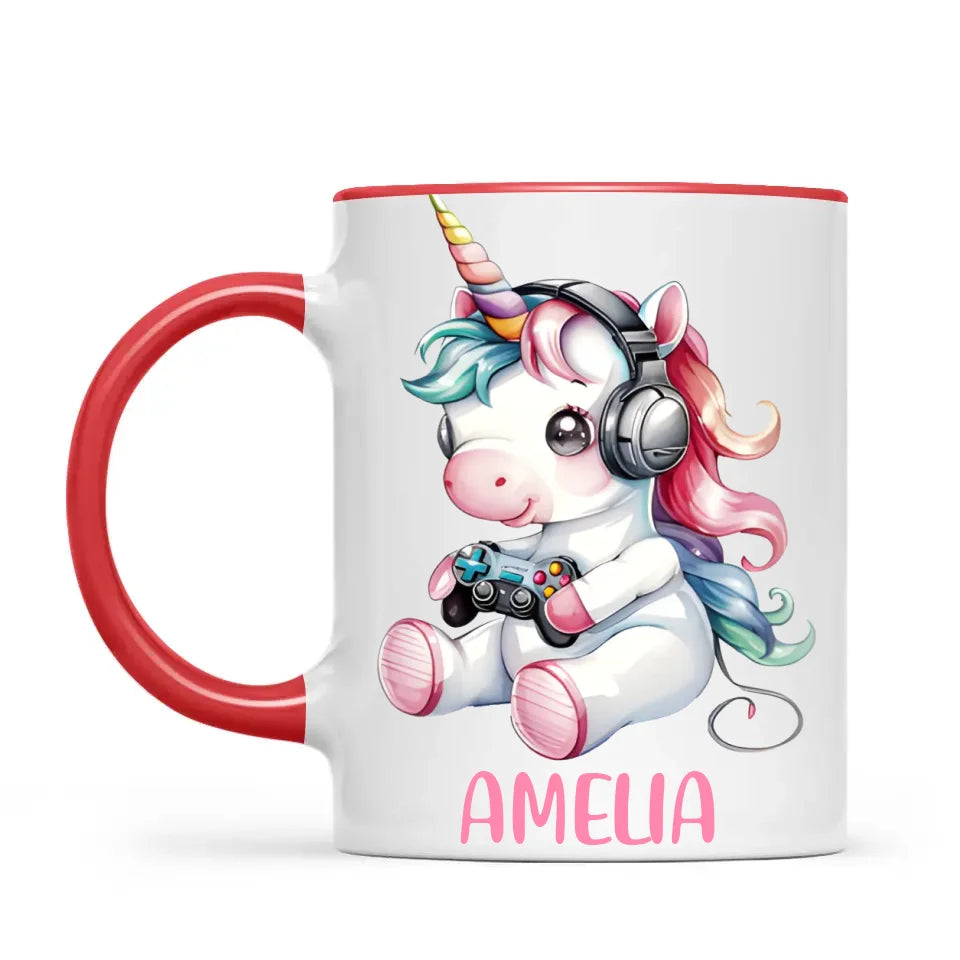 Personalised Gaming Unicorn Kids Cup - Custom Name Mug for Girls - 11oz, 6oz or Enamel Cup - Cute Gamer Unicorn Gift - NZ Made