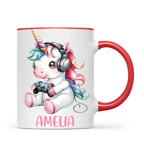 Personalised Gaming Unicorn Kids Cup - Custom Name Mug for Girls - 11oz, 6oz or Enamel Cup - Cute Gamer Unicorn Gift - NZ Made
