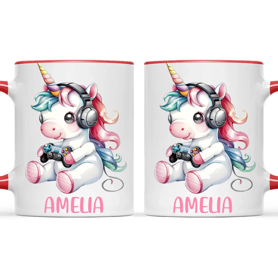 Personalised Gaming Unicorn Kids Cup - Custom Name Mug for Girls - 11oz, 6oz or Enamel Cup - Cute Gamer Unicorn Gift - NZ Made