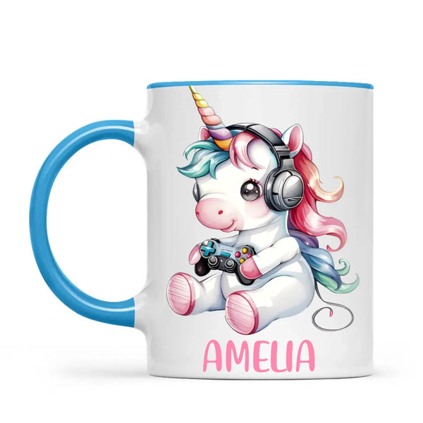 Personalised Gaming Unicorn Kids Cup - Custom Name Mug for Girls - 11oz, 6oz or Enamel Cup - Cute Gamer Unicorn Gift - NZ Made