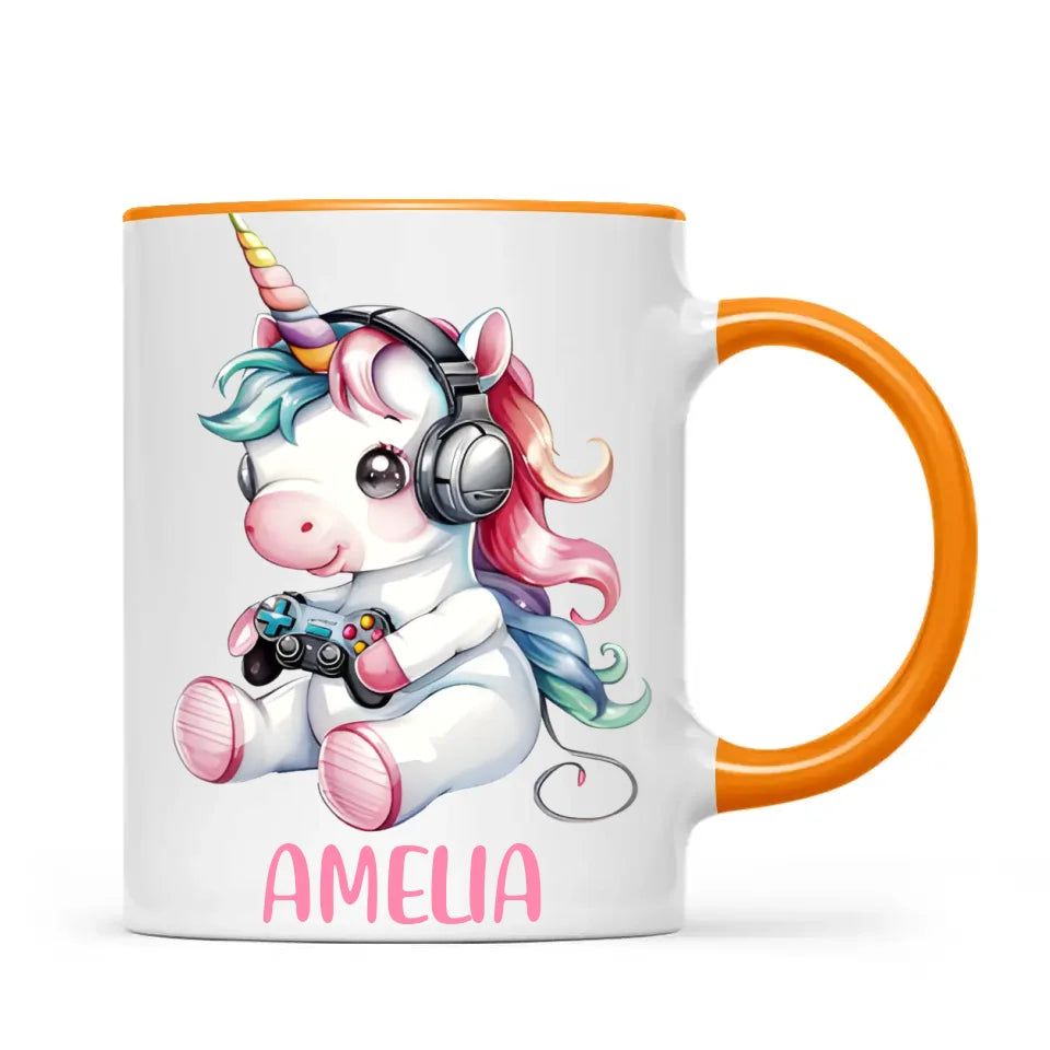 Personalised Gaming Unicorn Kids Cup - Custom Name Mug for Girls - 11oz, 6oz or Enamel Cup - Cute Gamer Unicorn Gift - NZ Made